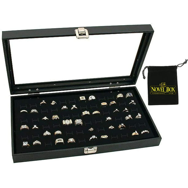 Black Wooden Quality Solid Lid Ring Display Box for 72 Rings BD83-1B/72
